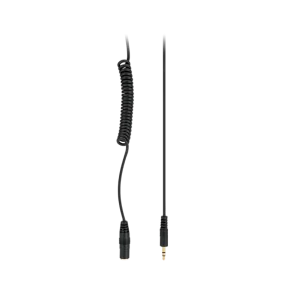 Black coiled audio cable with 3.5 mm connectors on both ends.