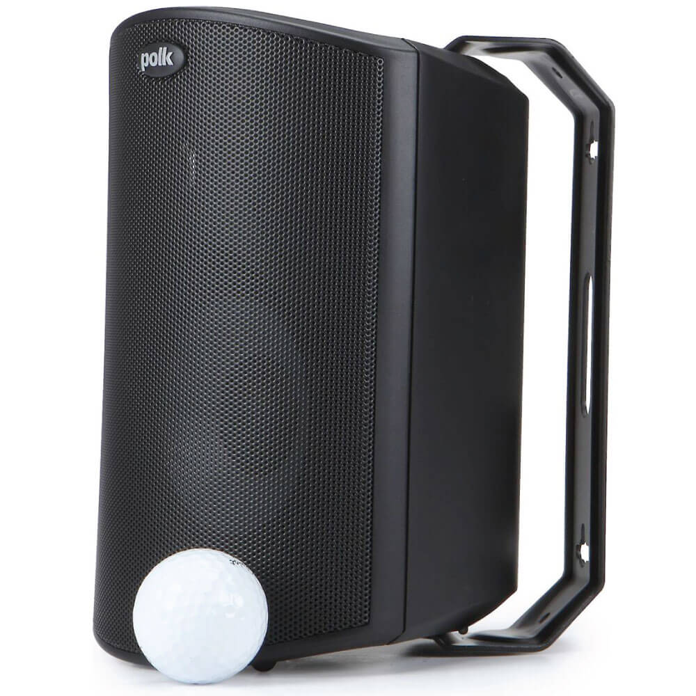 Polk Audio Atrium 4 Outdoor Speaker Polk portable wireless speaker with black perforated grille and frame-style metal handle