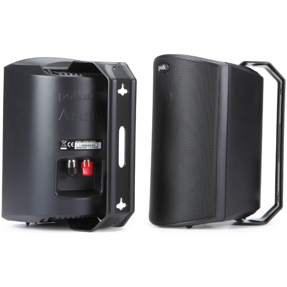 Polk Audio Atrium 4 Outdoor Speaker Polk audio atrium outdoor loudspeakers with front grille and rear binding-post terminals.
