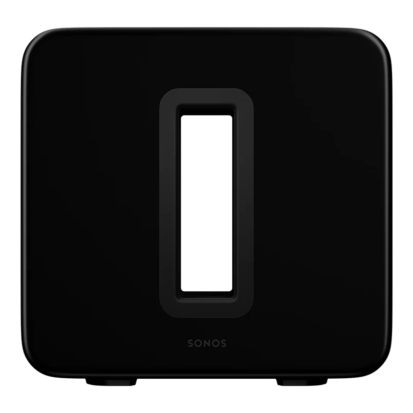 Sonos Sub (Gen 3) Premium Wireless Subwoofer Sonos wireless speaker in a black square enclosure with a centered vertical rectangular slot.