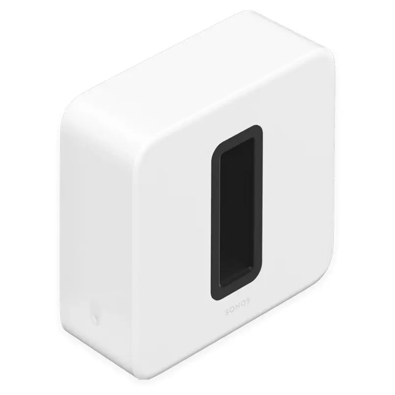 Sonos Sub (Gen 3) Premium Wireless Subwoofer Sonos white rectangular device with rounded edges and a vertical black recessed slot on the front.
