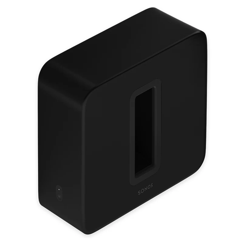 Sonos Sub (Gen 3) Premium Wireless Subwoofer Sonos black cube-shaped wireless speaker with a central vertical rectangular slot.