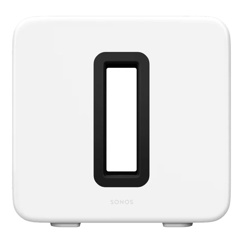 Sonos Sub (Gen 3) Premium Wireless Subwoofer Sonos white toaster with a tall black vertical slot and rounded edges.