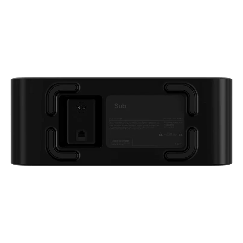 Sonos Sub (Gen 3) Premium Wireless Subwoofer Back view of a black rectangular sub wireless subwoofer with power inlet and ethernet port.