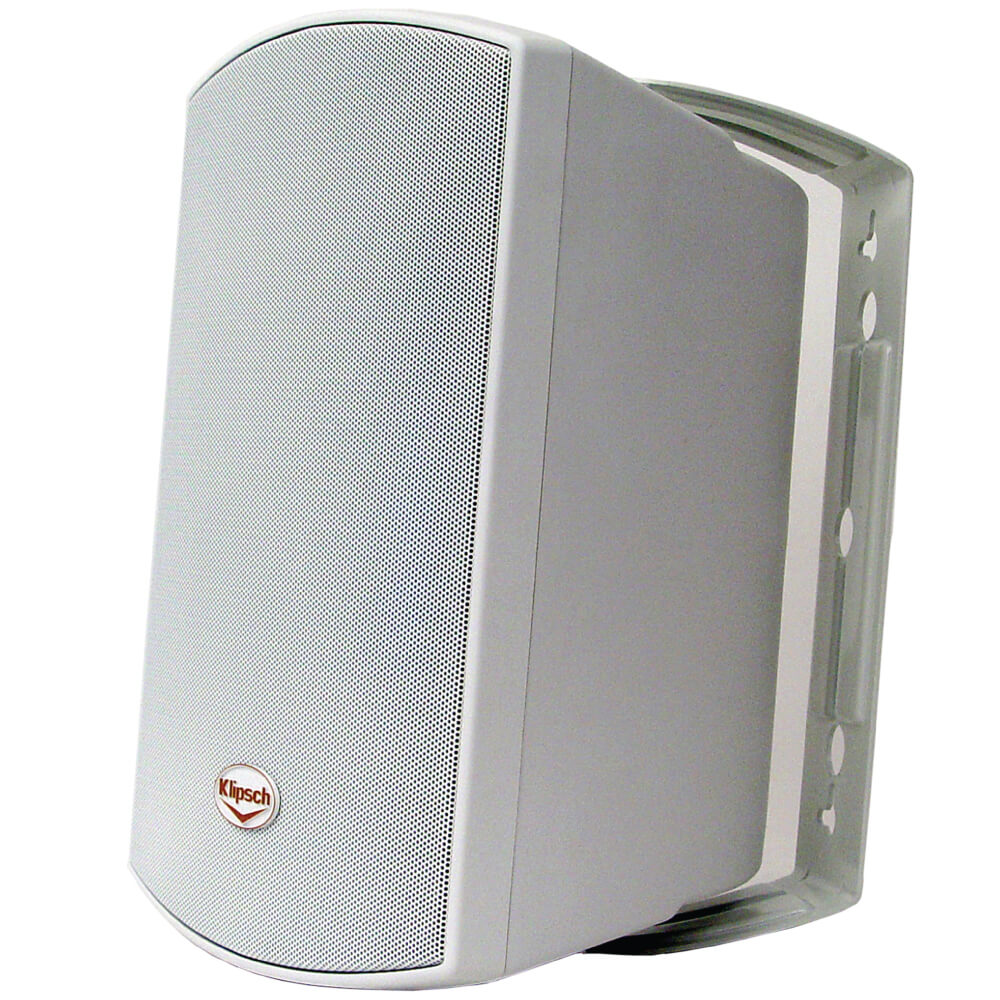 Klipsch Aw-525 Outdoor Speaker Klipsch satellite speaker with perforated front grille and wall-mount bracket.