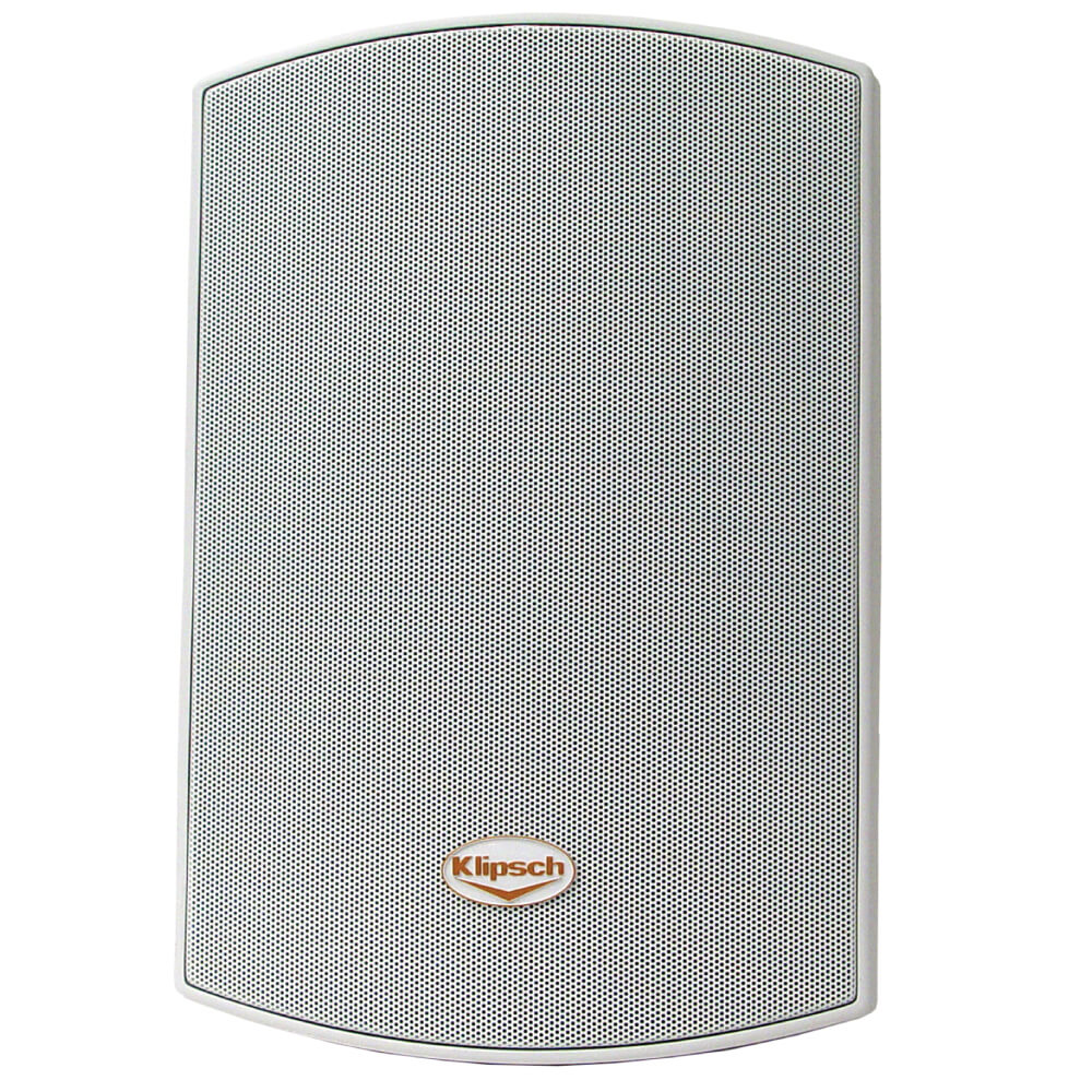 Klipsch Aw-525 Outdoor Speaker Klipsch speaker with perforated grille and oval logo at bottom center.