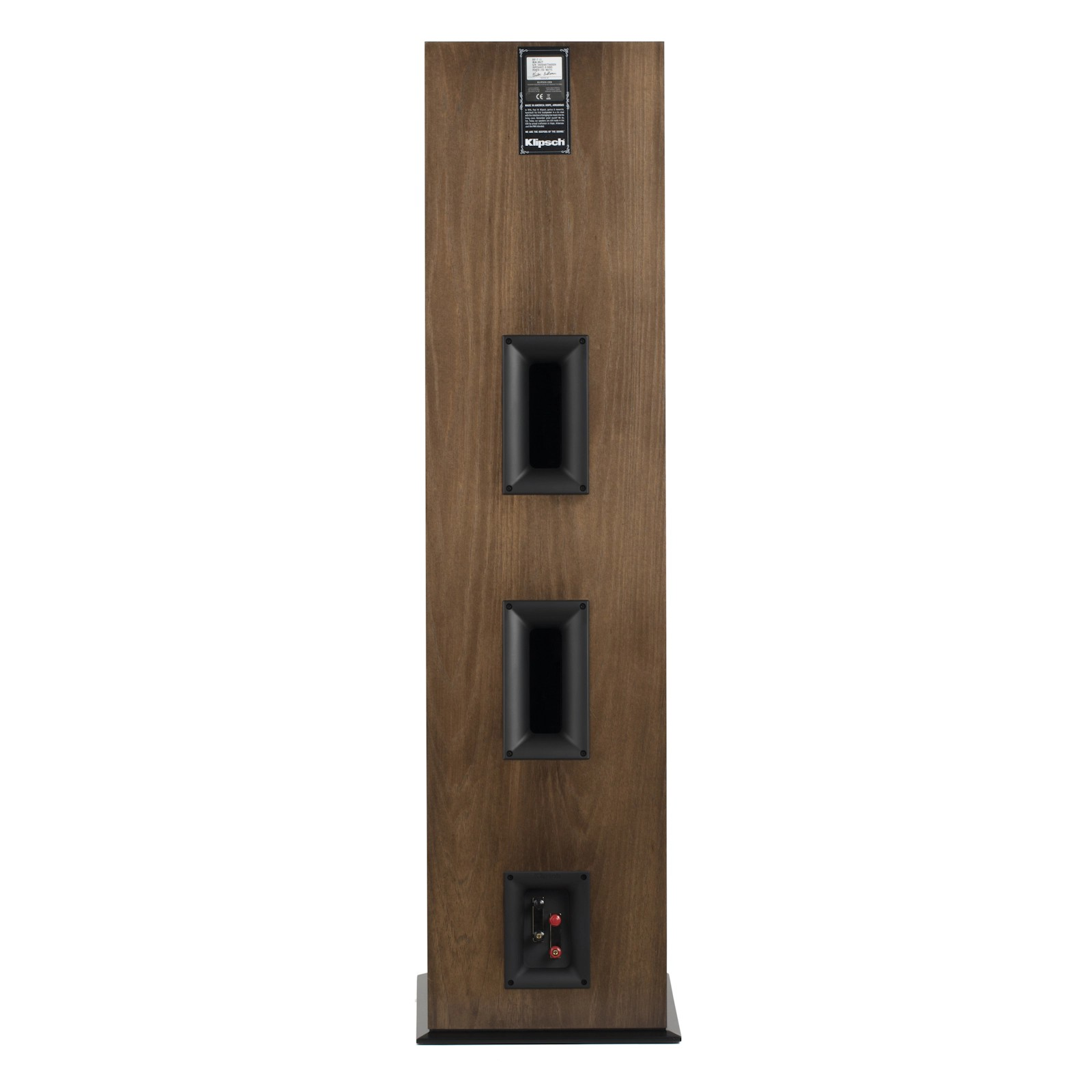 Klipsch Rf-7 Iii Floorstanding Speaker Back view of a klipsch floorstanding speaker in wood veneer, featuring three rectangular back ports and binding posts.