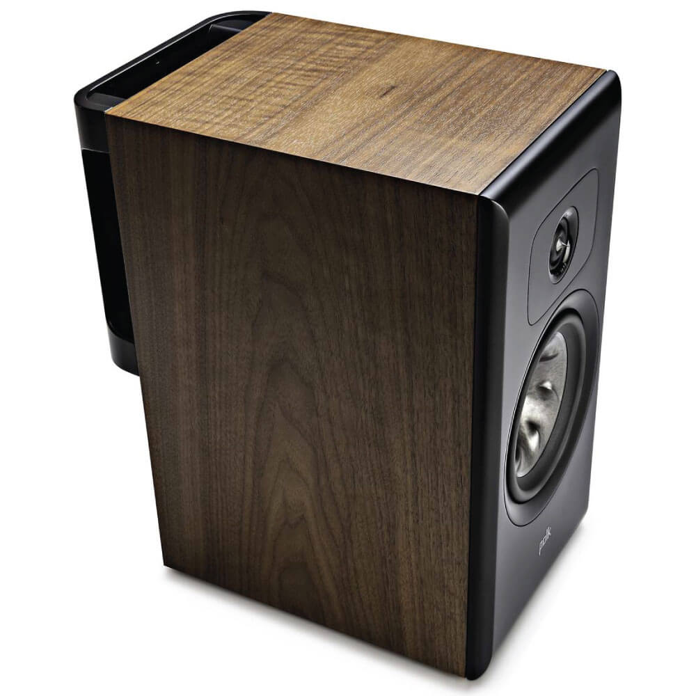 Polk Audio Legend L200 Bookshelf Speaker Wood veneer loudspeaker with black front panel and two drivers, including a woofer and tweeter.