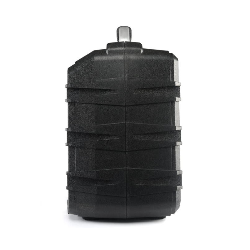 Ecoxgear Ecotrek Portable Outdoor Speaker Rugged black plastic protective case with ribbed sides and a top carrying handle