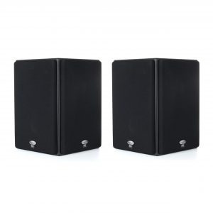Pair of black Klipsch floorstanding speakers with fabric grilles and THX badges.