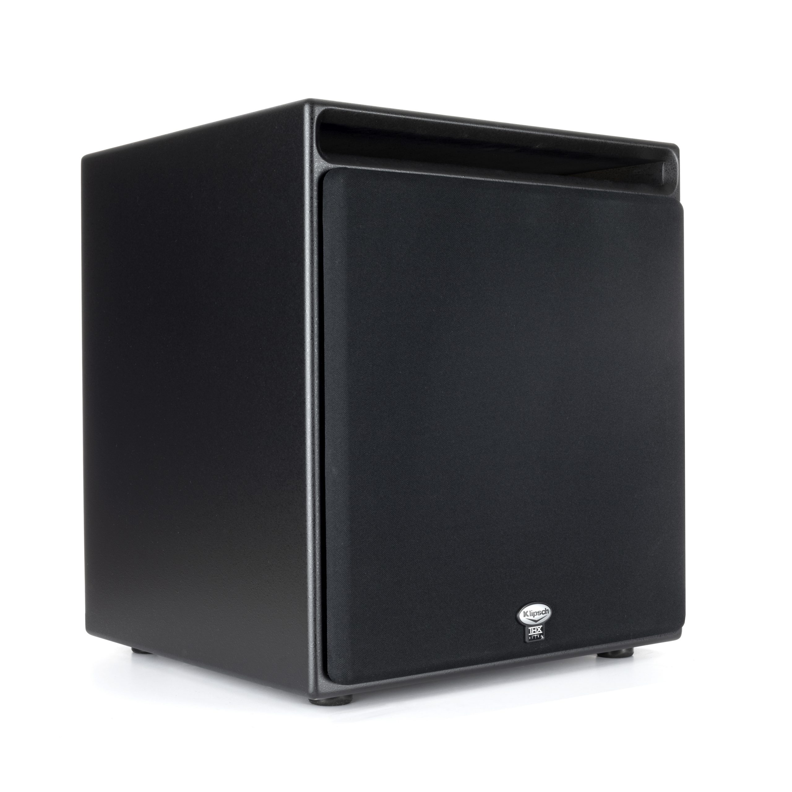 Klipsch Thx-1200-Sw 12&Quot; Subwoofer Pair of black klipsch thx floor-standing speakers with fabric grilles and logo badges.