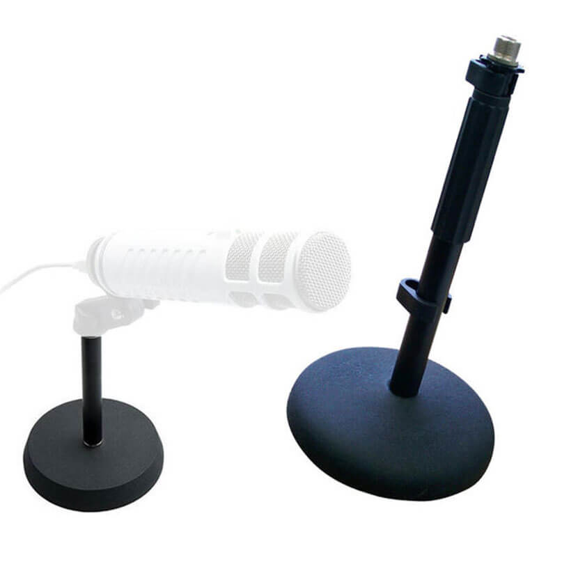 Rode Ds1 Two microphones on stands: a white cylindrical mic on a white stand and a black mic on a black base.