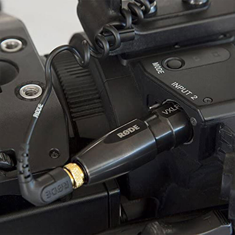 Rode Vxlr+ Røde microphone connected to a camera via vxlr adapter on a dslr.