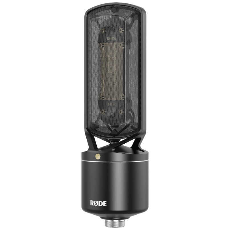 Rode Ntr A rode ntr ribbon microphone featuring a black cylindrical base and a vertical, rectangular grille that reveals the internal ribbon element.
