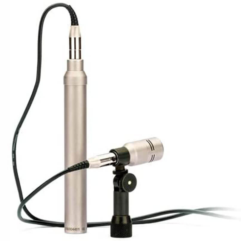 Rode Nt6 Metallic studio condenser microphone with a slim cylindrical body and a small mic mounted on a stand.
