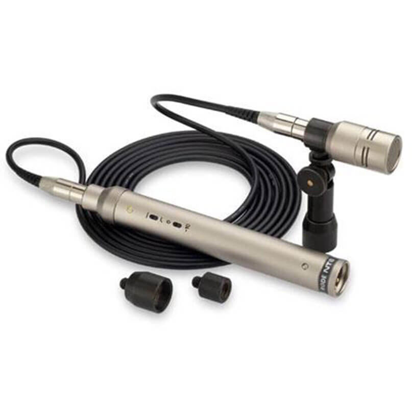 Rode Nt6 Silver professional microphone with long coiled cable, detachable capsules, and mounting clip.