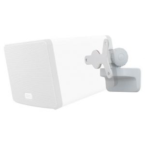 White wall-mounted Alphason AS3001 Play:3 Wall Bracket speaker holder with adjustable arm, shown with a partially transparent Play:3 speaker for demonstration purposes.
