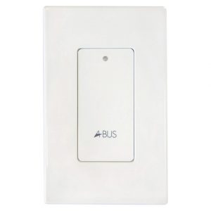 A Forte A-BUS AB-BT20 Local Source Bluetooth Module, featuring a white wall-mounted design with a small LED indicator and the “A-BUS” label on the front panel.