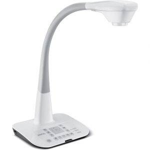 The BenQ S30 Document Camera is a white and gray device featuring a flexible neck and a control panel on the base, designed for displaying documents or objects.