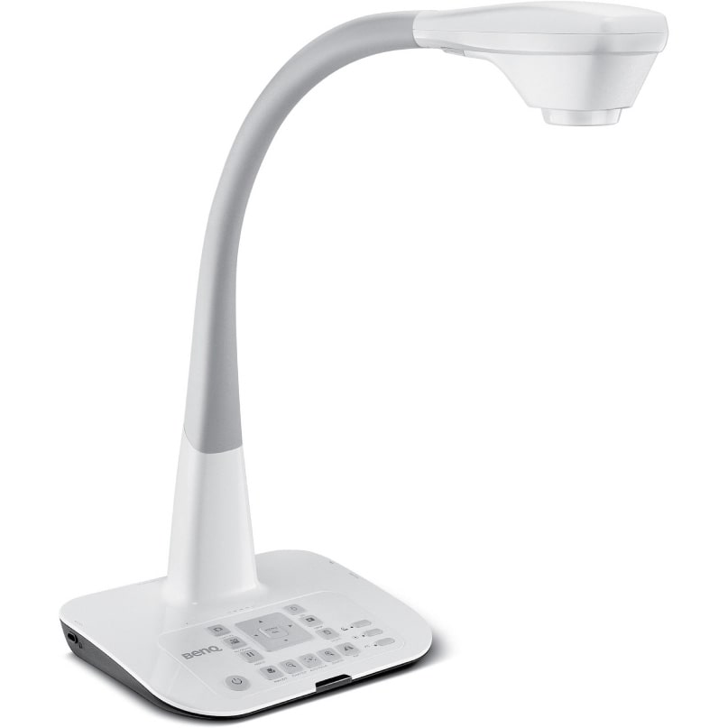 Benq S30 Document Camera The benq s30 document camera is a white and gray device featuring a flexible neck and a control panel on the base, designed for displaying documents or objects.