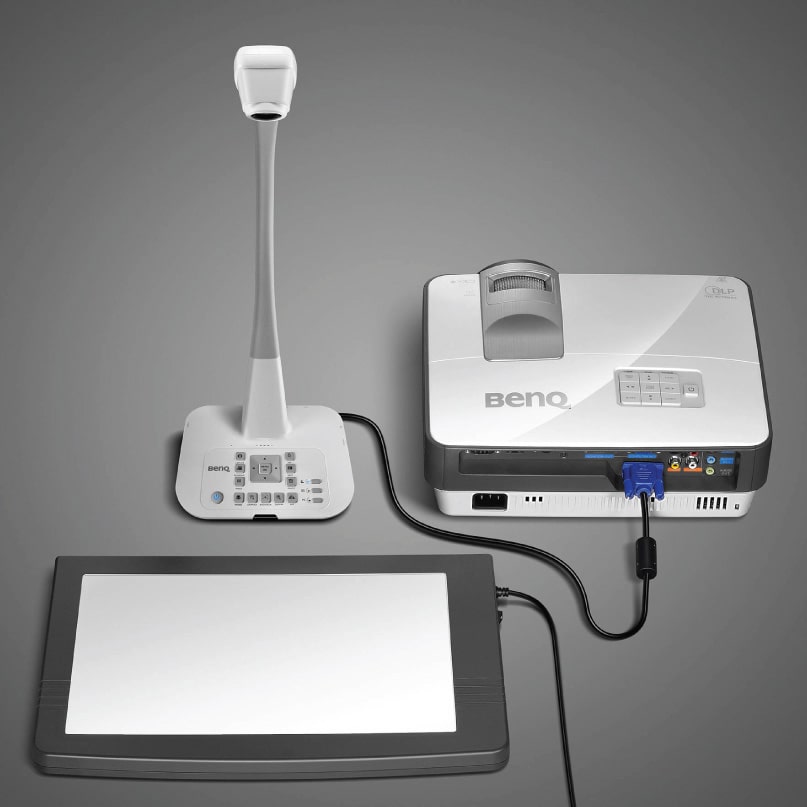 Benq S30 Document Camera Benq document camera on a stand connected to a benq projector and a drawing tablet.