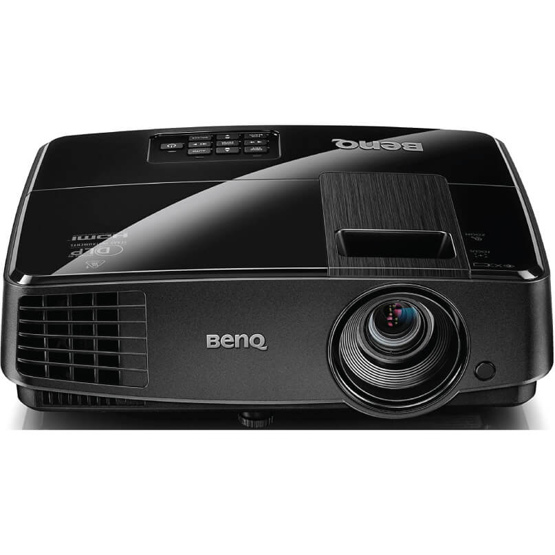 Benq Mx522P Data Projector A benq mx522p data projector in black, featuring control buttons on the top and a front-facing lens, displayed against a white background.
