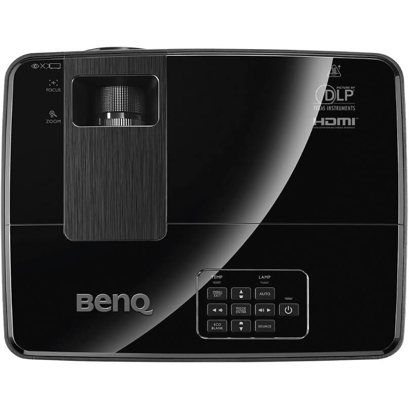 Benq Mx522P Data Projector Benq dlp projector with built-in zoom and focus controls, glossy black body, hdmi label.