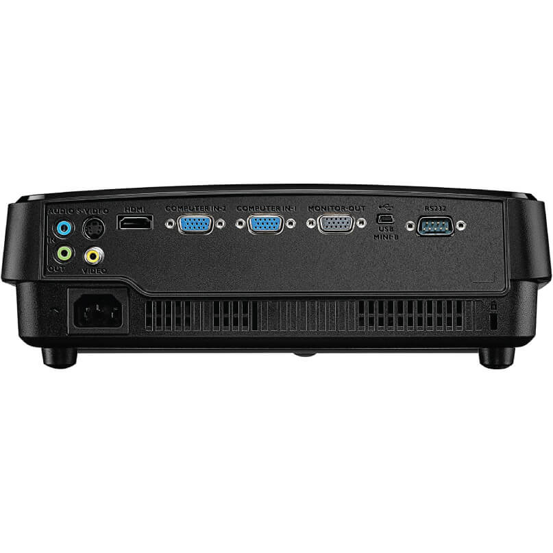 Benq Mx522P Data Projector Compact multimedia projector back panel featuring hdmi, vga, usb, rs-232, audio, and power input.