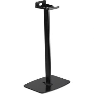 Flexson Floor Stand for Sonos PLAY:5 (Single) in black, featuring a rectangular base and vertical support, shown on a white background.