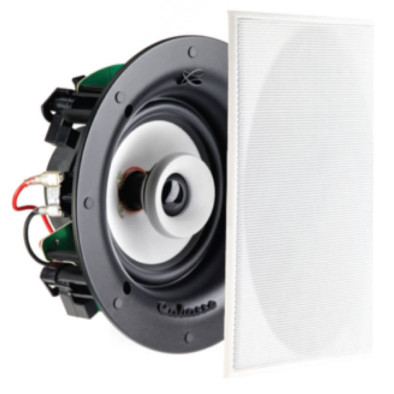 Cabasse Archipel 13 Icd (Pair) Pair of cabasse archipel 13 icd round in-ceiling speakers, shown with visible wiring and a removable white rectangular grille cover placed beside them.