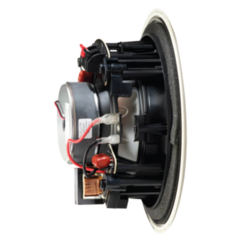 Cabasse Archipel 13 Icd (Pair) Back view of a round woofer speaker driver with magnet, voice coil, red and black wires, and foam surround.