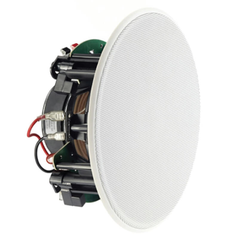 Cabasse Archipel 13 Icd (Pair) Round white in-ceiling speaker with perforated grille, visible wiring, and internal electronics.