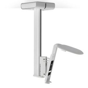 Flexson Ceiling Mount for Sonos One, One SL, and Play:1 (Single) shown ceiling-mounted in a partially extended position, featuring a modern and compact design.