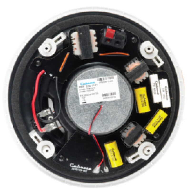 Cabasse Archipel 17 Icd (Pair) Round ceiling speaker driver with central magnet, red and black wires, yellow capacitors, and terminal blocks.