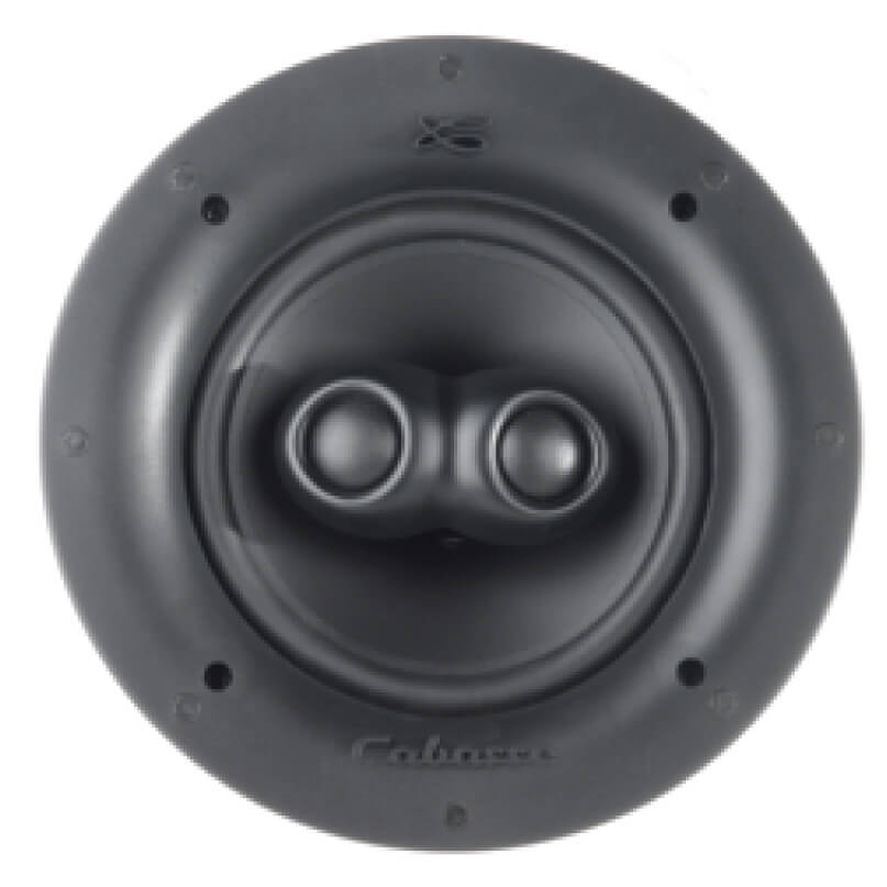 Cabasse Archipel 17 Icps (Single) Close-up of the cabasse archipel 17 icps (single) showing its black, circular speaker driver with a concave center and dual central domes, viewed from above.