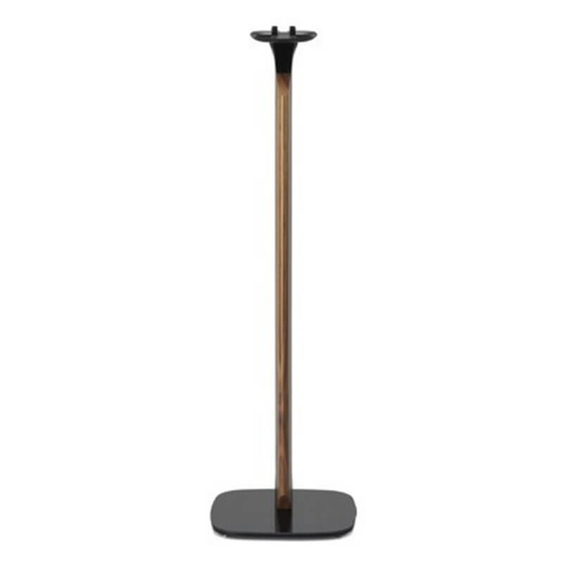 Flexson Adjustable Floor Stand For Sonos Play:1/One Wooden floor-standing coat rack with a black base and small top hooks.