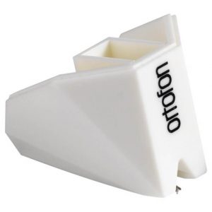 Interdyn Ortofon stylus 2m mono replacement stylus in white, featuring a geometric design, photographed against a plain background.