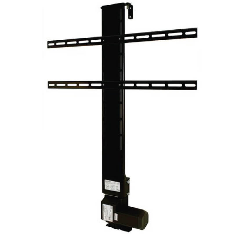 People Of Lava Lavlve6710 Medium Mmotion Lift For Tv Motorized floor tv stand with a tall vertical post and two horizontal, slotted mounting rails for a flat-screen display.