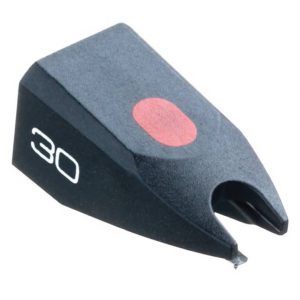 Interdyn The ortofon stylus 30 replacement stylus, featuring a black body with a red dot and the number 30 printed on its side, is shown against a white background.