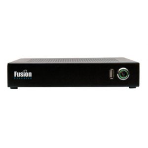 Fusion Research OBS Wireless System electronic device with ventilation holes on top, a USB port, and a circular button or indicator light on the front panel.