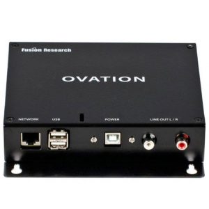 Fusion Research OWP2 Wireless Streaming Player with ports for network, USB, power, and line out L/R on the front panel.