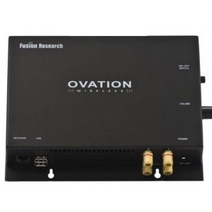 Fusion Research WA50 Wireless Amplified Player with labeled ports and controls, including power, volume, network, USB, and on/off switch.
