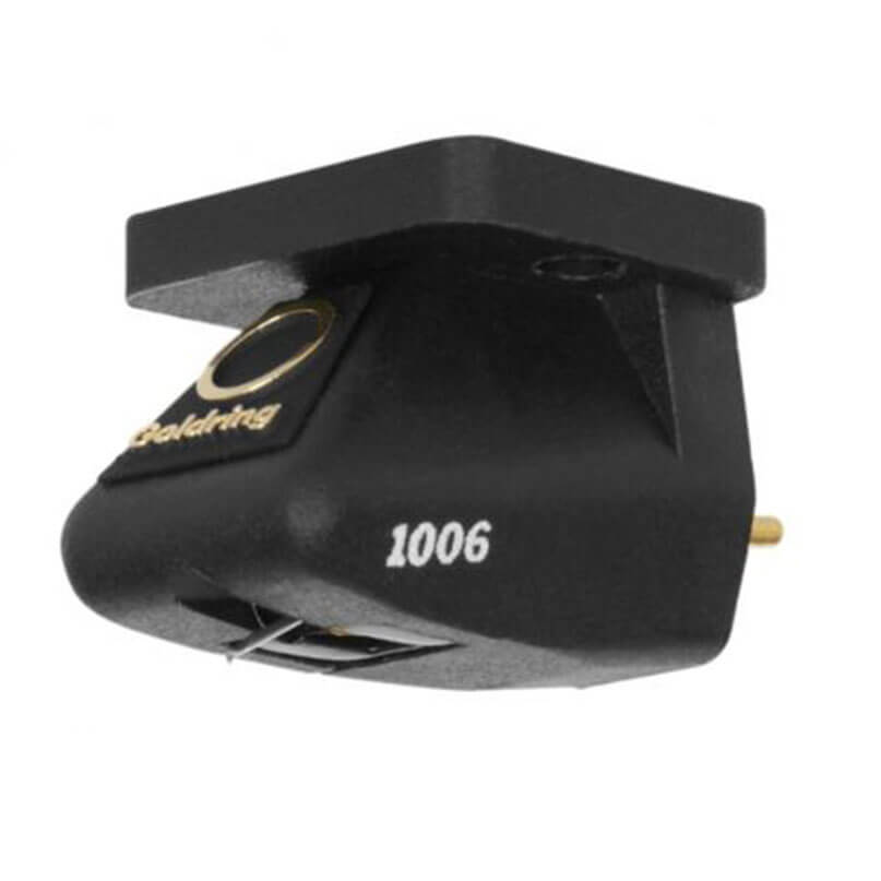 Goldring 1006 Moving Magnet Cartridge Black turntable cartridge with stylus, model 1006, featuring a gold connector pin.