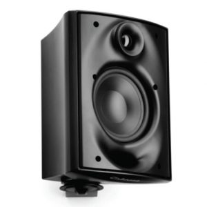 Pair of Cabasse Zef 13 black wall-mounted speakers, each featuring a round woofer and a smaller tweeter, displayed against a white background.