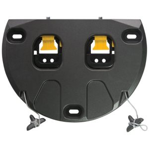 Black curved mounting base for dual slots with yellow release tabs and tether cords.