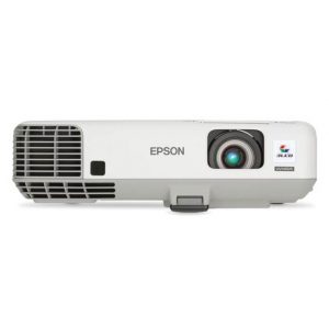 Epson projector with lens on the right, white body, front vent grille, 3LCD WUXGA label