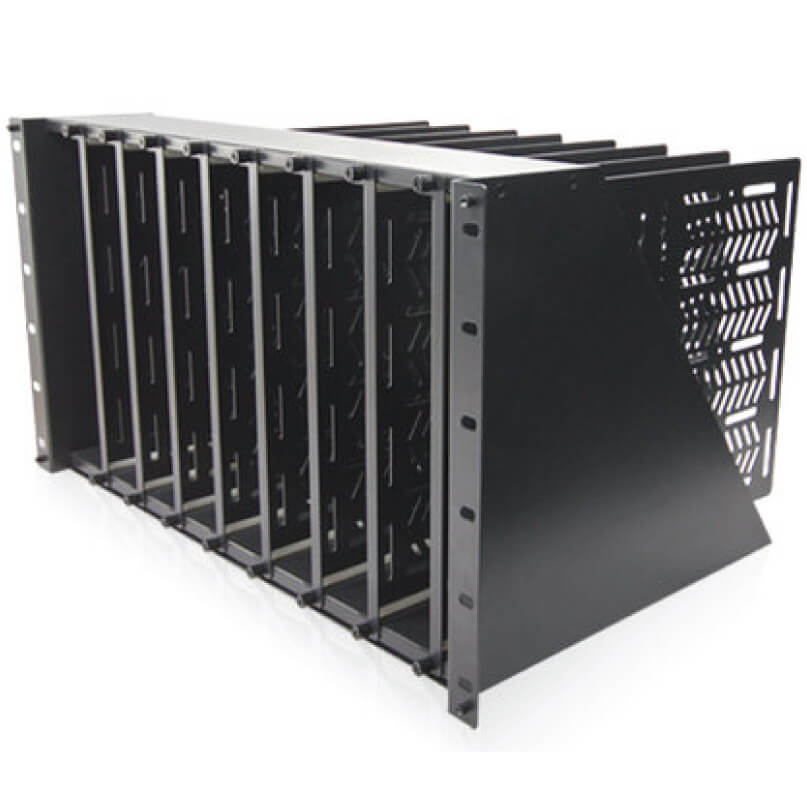 Blustream Rsu-6Ru Rack Shelf Rack-mounted hot-swappable hard drive chassis with multiple 3. 5-inch bays and perforated side panel.