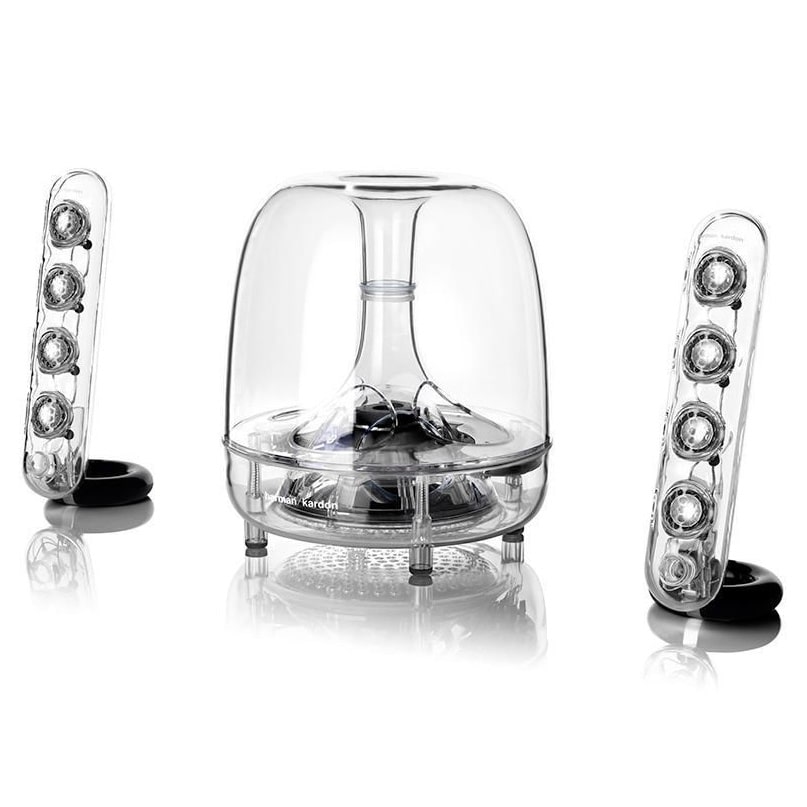 Harman Kardon Soundsticks Iii Desktop Speakers Harman kardon soundsticks computer speaker system with clear acrylic subwoofer and two slim transparent satellite speakers