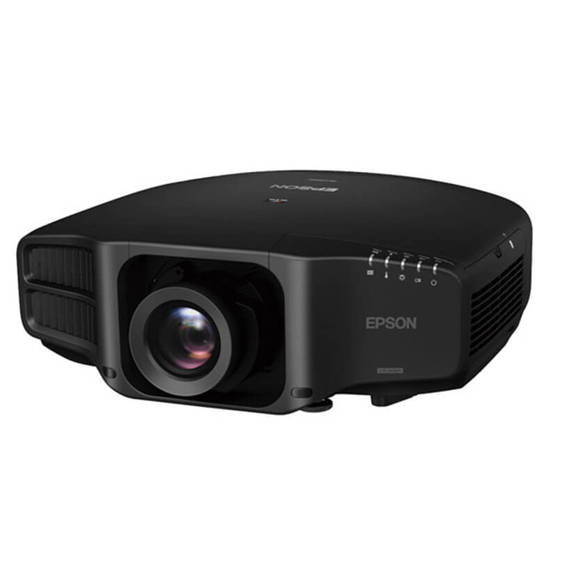 Epson EB-G7905UNL Installation Multimedia Projector in black, featuring a forward-facing lens, control buttons on the right side, and ventilation grills on the left and sides.