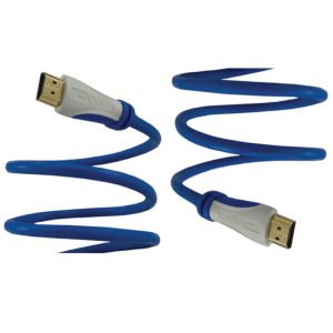 Blue coiled HDMI cable with gold-plated Type A connectors